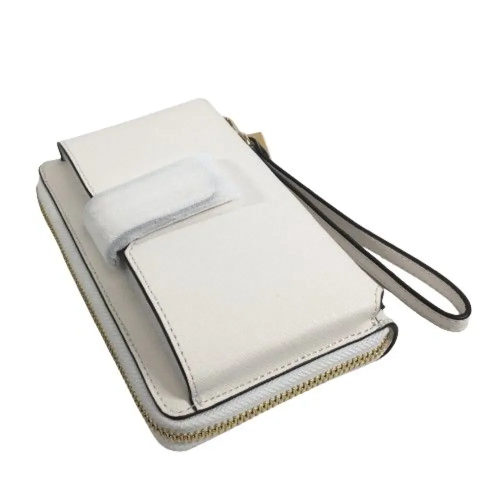 Michael Kors Phone Case Wristlet Wallet Jet Set Travel Leather Zip Optic White